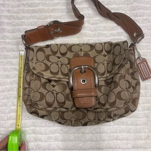Authentic Coach Jacquard Soho Mini “C” Handbag Tan/Brown
